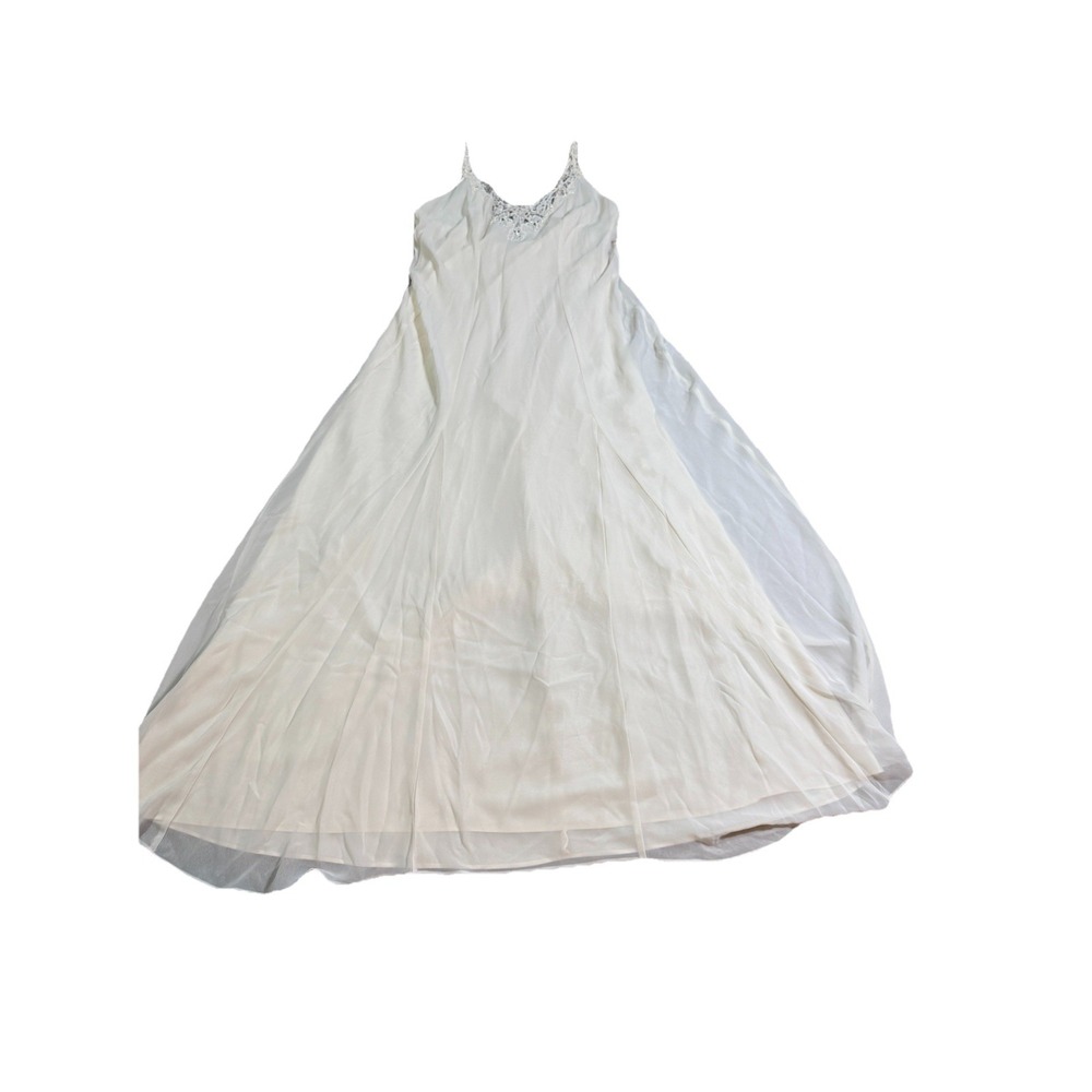 VALERIE STEVENS INTIMATES Small Maxi Nightgown Ivory Chiffon Satin‎ Y2K Lined